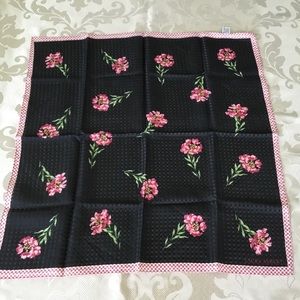 Laura Ashley 100% Silk Scarf black w/ pink florals